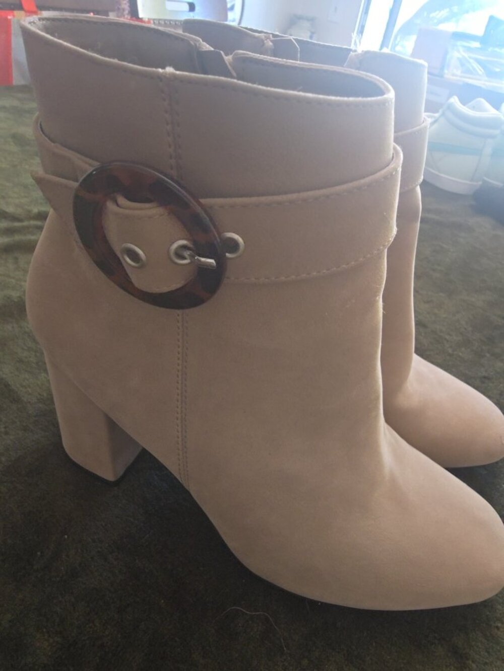 MIA Amore Evanca Booties Women's 7.5 Nude Buckle Block Heel Ankle Boots